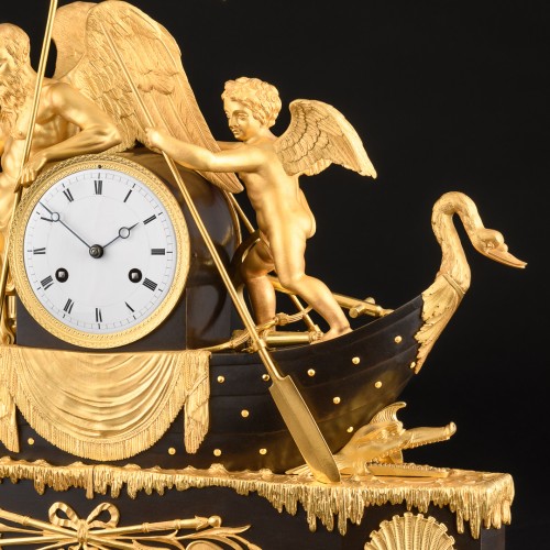 Antiquités - Empire clock “Love makes Time pass” , model by Claude Galle