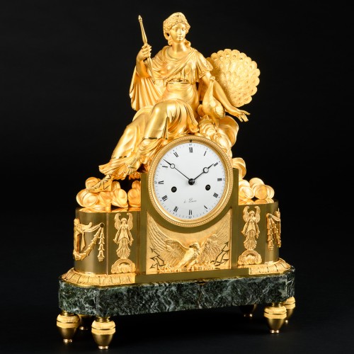 Héra avec paon, pendule Empire mythologique vers 1810 - Apollo Art & Antiques