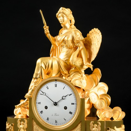 Antiquités - Mythological Empire clock Hera with peacock , circa 1810