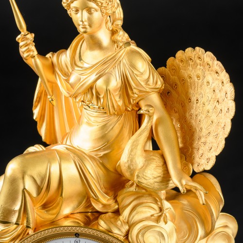 Antiquités - Mythological Empire clock Hera with peacock , circa 1810