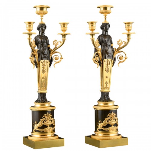 Pair of early Empire period candelabra with caryatids - Circa 1805