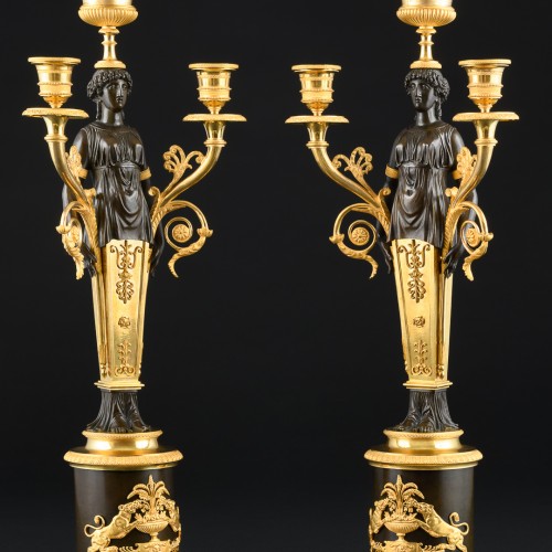 Pair of early Empire period candelabra with caryatids - Circa 1805 - Lighting Style Empire