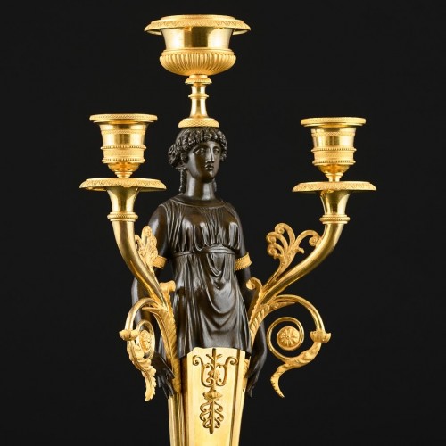 Lighting  - Pair of early Empire period candelabra with caryatids - Circa 1805