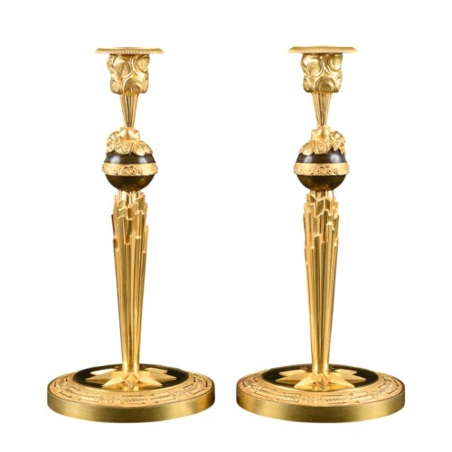 Pair of early Empire candlesticks with Zephyr attributed to Claude Galle 