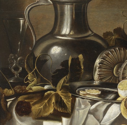 Still life with pitcher, tazza, ham and carnation. Pieter Claesz workshop - 