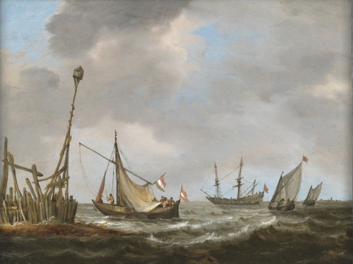 Navires près de la côte,  attribué à Abraham van Beyeren (1620/21 – 1690) - Tableaux et dessins Style 