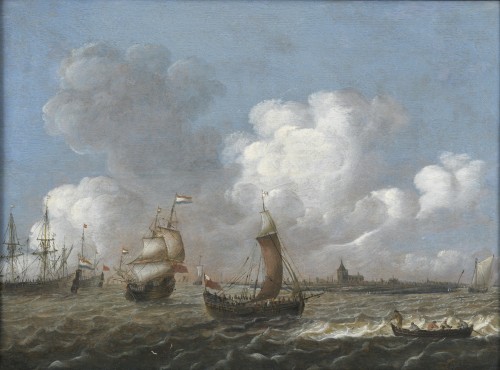 Navires devant Amsterdam – Attribué à Reinier Nooms (1623 – c. 1668) - Tableaux et dessins Style 