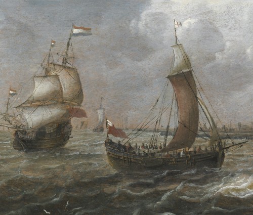 Tableaux et dessins Tableaux XVIIe siècle - Navires devant Amsterdam – Attribué à Reinier Nooms (1623 – c. 1668)