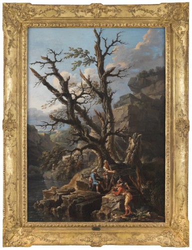 Paysage rocheux avec des soldats et des chasseurs – Salvator Rosa vers 1650