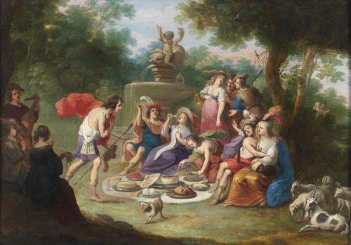 Agapes sur l’herbe – Ecole anversoise du XVIIe siècle - Tableaux et dessins Style 