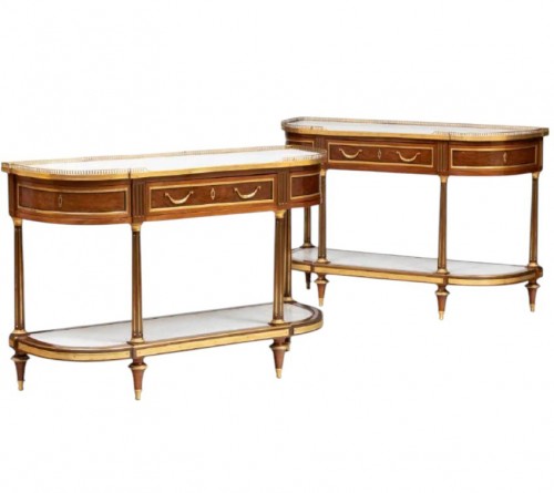 Pair of Louis XVI half-moon consoles, stamped by F. Schey