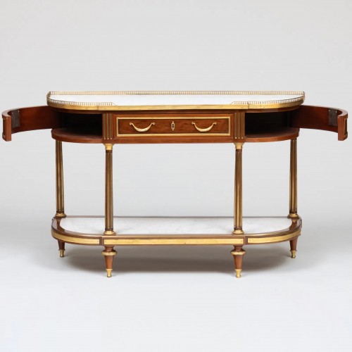 Paire de consoles dessertes Louis XVI de forme demi-lune, estampille de F. Schey - Mobilier Style Louis XVI