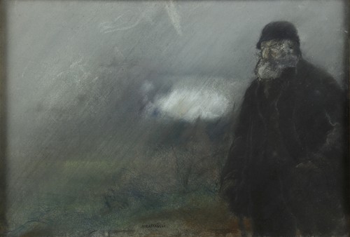 Tableaux et dessins Dessin, Aquarelle & Pastel - Chemineau sous la pluie par Jean-François Raffaelli