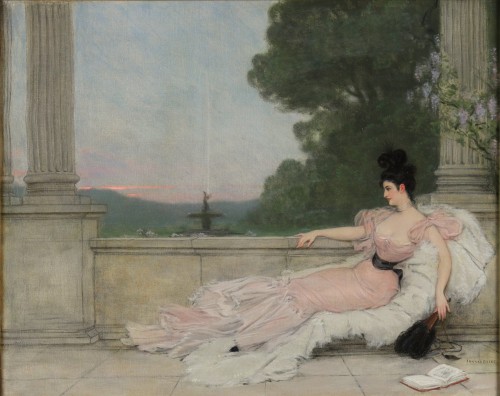 Elegant with a fan - Jan Van Beers (1852-1927) - Paintings & Drawings Style Napoléon III