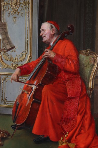 Paintings & Drawings  - Cardinal playing the cello by François Brunery (1849-1926)