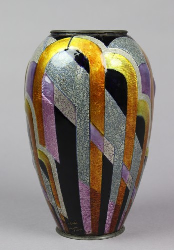 Decorative Objects  - Enameled copper vase by Camille Faure