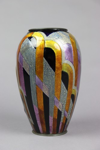 20th century - Enameled copper vase by Camille Faure