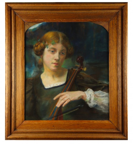 Jeune femme jouant d'un instrumenr à cordes par Edgard Maxence (1871-1954)