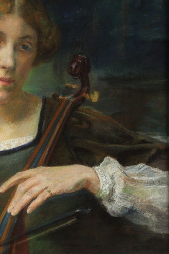 Jeune femme jouant d'un instrumenr à cordes par Edgard Maxence (1871-1954) - Art nouveau