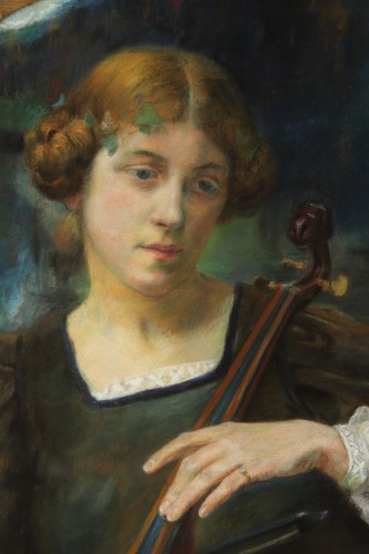 Art nouveau - Jeune femme jouant d'un instrumenr à cordes par Edgard Maxence (1871-1954)