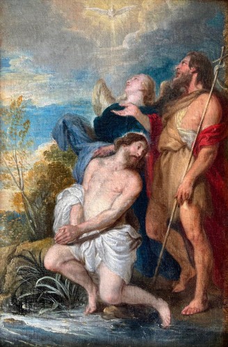 Baptism of Christ, 17th century Flemish old Master painting