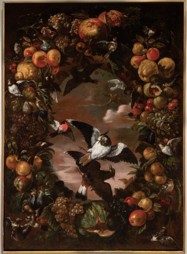 Birds of freedom in a fruit garland, Italaian school of the 17th century