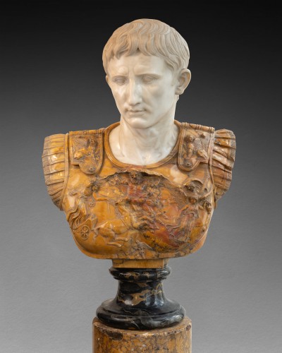 Sculpture Sculpture en Marbre - Buste de l’empereur Auguste, Rome vers 1865