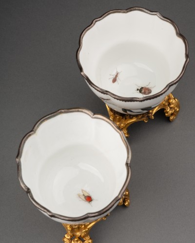 Louis XV - Pair of cups with botanical decoration, Meissen circa 1740
