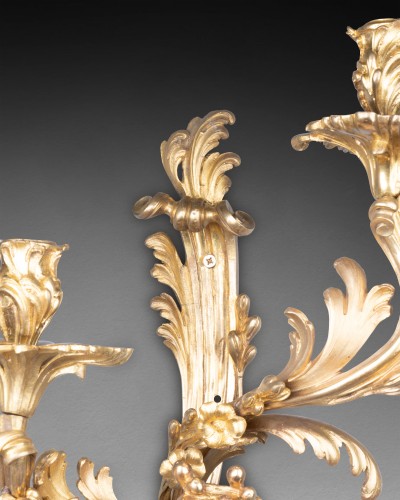 18th century - Pair of large rocaille sconces by Caffieri, Paris circa 1750