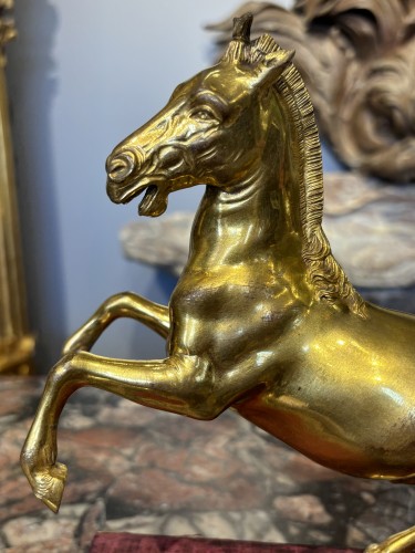 Pair of rearing horses in gilded bronze, Italy circa 1750 - 