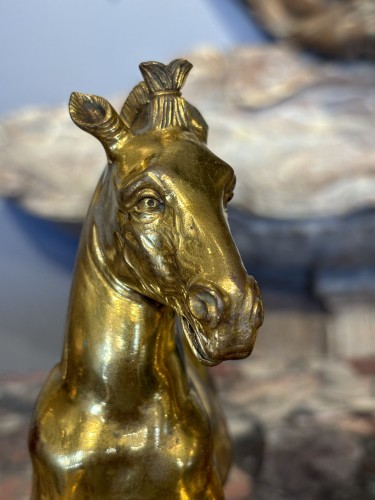 Louis XV - Pair of rearing horses in gilded bronze, Italy circa 1750