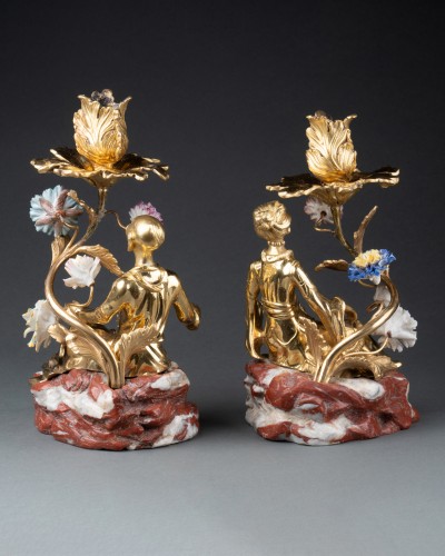 Paire de flambeaux aux chinois, Paris époque Louis XV - Louis XV