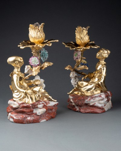 Louis XV - Pair of Chinese candlesticks Paris, Louis XV period