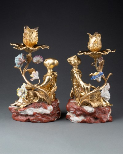 Antiquités - Paire de flambeaux aux chinois, Paris époque Louis XV