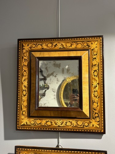 Pair of marquetry mirrors, Dauphiné Louis XIV period - Mirrors, Trumeau Style Louis XIV