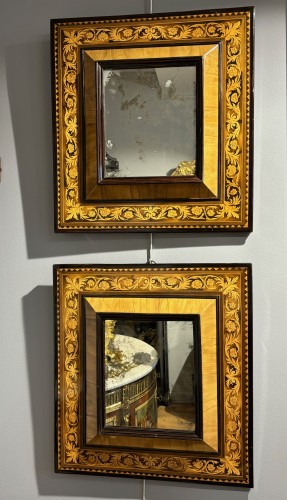 Miroirs, Trumeaux  - Paire de miroirs en marqueterie, Dauphiné époque Louis XIV