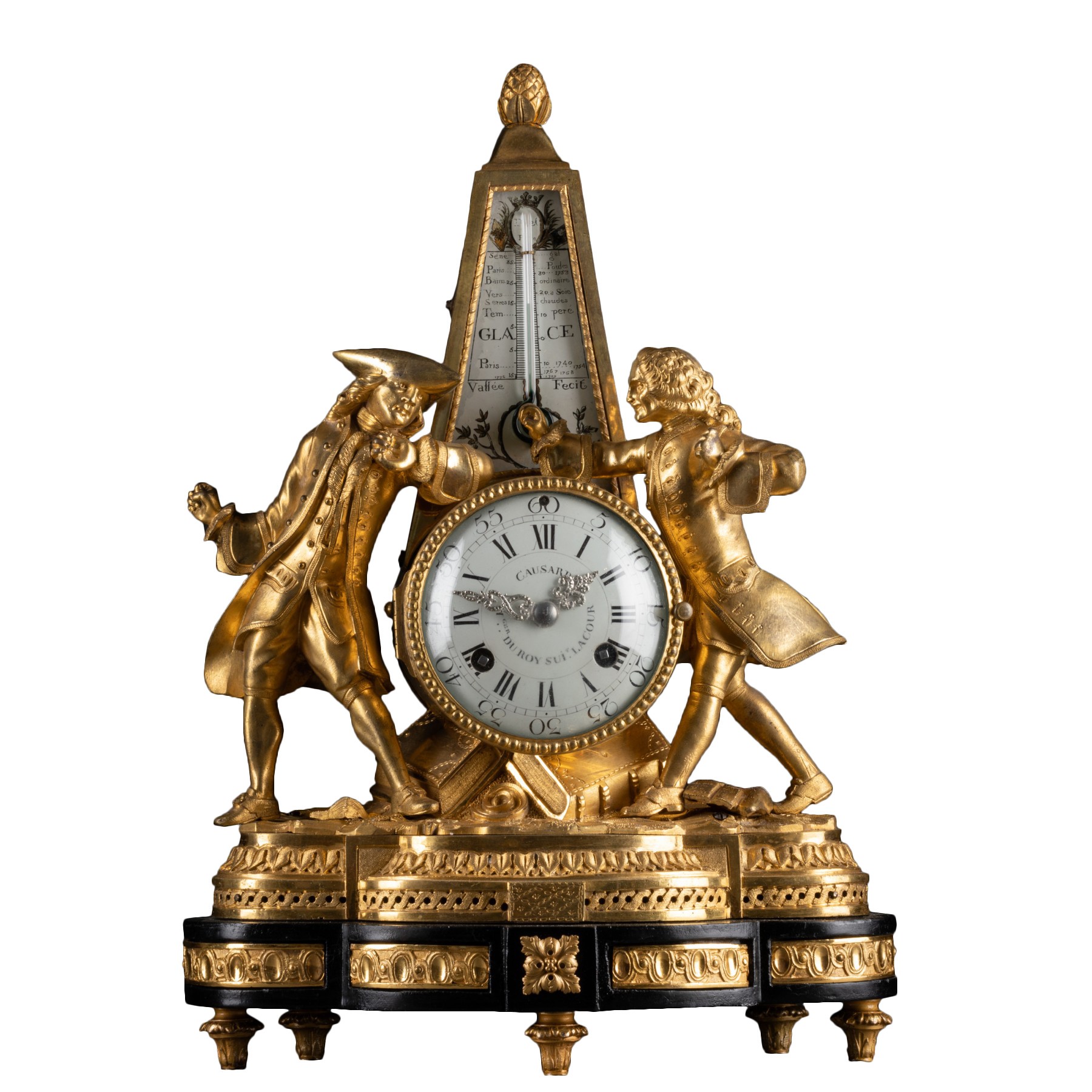Rousseau and Voltaire thermometer clock, Paris circa 1778 - Ref.96685