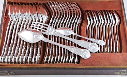 19th century - Queillé and Béguin for Odiot - Sterling silver cutlery set for 12