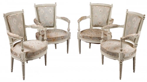 Set of Four Cabriolet Armchairs, Directoire Period, 18th Century