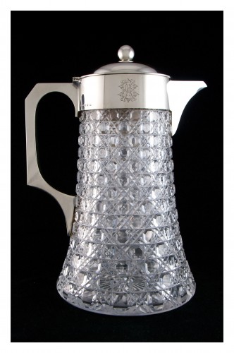 Carafe à rafraichir victorienne en argent massif et cristal par GRINSELL & Sons, 1889 - Argenterie et Arts de la table Style 