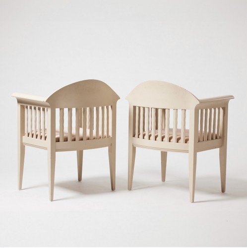 Eliel Saarinen (1873-1950) - Pair of carved wood lacquered in ivory armchairs - Seating Style Art Déco