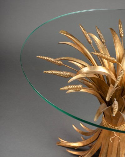 Furniture  - Pedestal table in gilded brass and glass