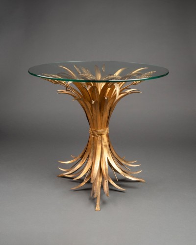 Pedestal table in gilded brass and glass - 50