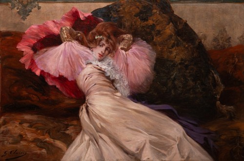 Portrait of a reclining woman - Georges Jules Victor Clairin (1848 - 1919) - Paintings & Drawings Style Napoléon III