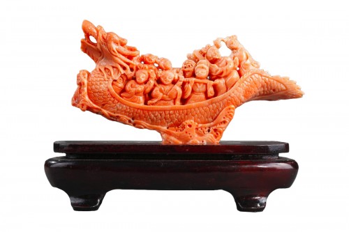 Sculpture en corail le bateau dragon Chine 1900 - 1930