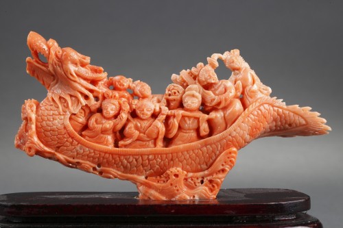 Coral sculpture dragon boat China 1900 - 1930 - 