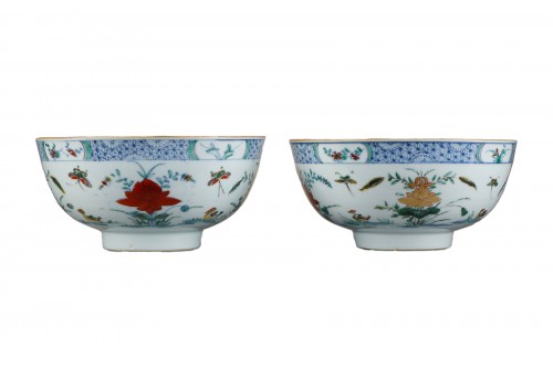Pair porcelain bowls "doucai" style - circa 1715-1730