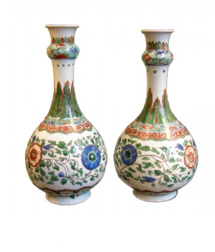 Japanese Marbled biscuit Neriage Nerikomi Banko pair of vases. Meiji ...