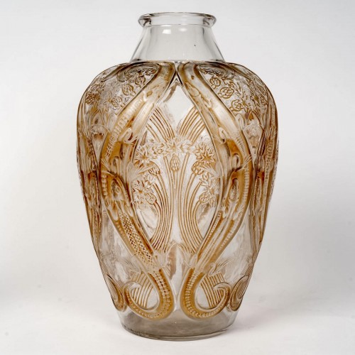 1913 René Lalique - Vase Lezards Et Bluets - Glass & Crystal Style Art nouveau