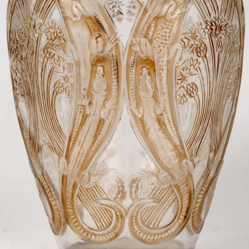 1913 René Lalique - Vase Lezards Et Bluets - 